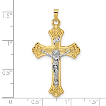 Fleur de Lis INRI Crucifix Pendant in 14K Two-Tone Gold 4