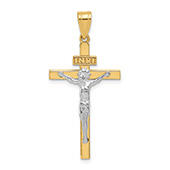 14K Two-Tone Gold INRI Latin Crucifix Pendant