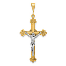 Large Baroque Celtic Crucifix Pendant in 14K Two-Tone Gold