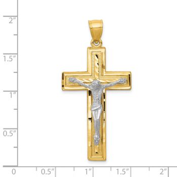 Large 14K Two-Tone Gold Diamond-Cut Latin Crucifix Pendant 3