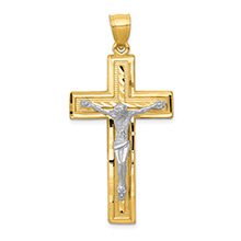 Large 14K Two-Tone Gold Diamond-Cut Latin Crucifix Pendant
