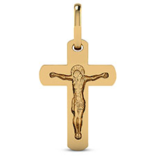 Divinely Etched Large Crucifix Pendant for Men in 14K Gold