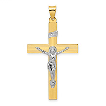 Large 14K Two-Tone Gold INRI Crucifix Pendant for Men