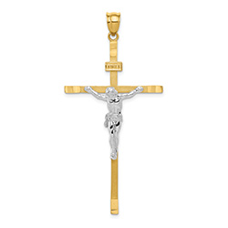 Large 14K Two-Tone Gold INRI Crucifix Pendant