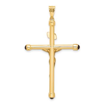 Large 14K Gold INRI Crucifix Pendant with Black Onyx Tips 3