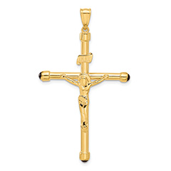 Large 14K Gold INRI Crucifix Pendant with Black Onyx Tips
