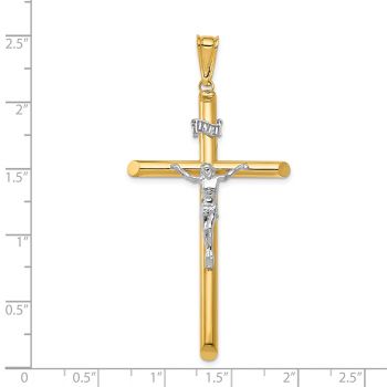 Large 14K Two-Tone Gold INRI Polished Tube Crucifix Pendant 3