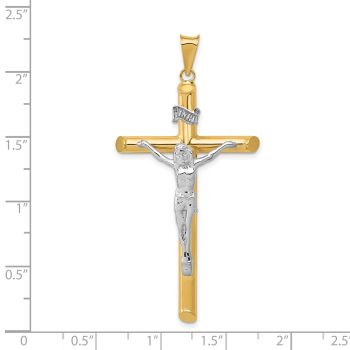 Large INRI Polished Tube Crucifix Pendant in 14K Two-Tone Gold 3