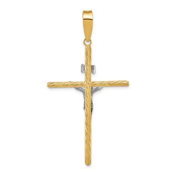 Large 14K Two-Tone Gold Textured INRI Crucifix Pendant 3