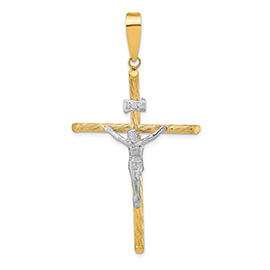 Large 14K Two-Tone Gold Textured INRI Crucifix Pendant