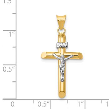 Medium INRI Tube Crucifix Pendant in 14K Two-Tone Gold 3