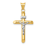 Medium INRI Tube Crucifix Pendant in 14K Two-Tone Gold