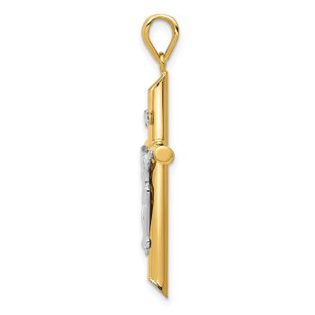 Medium 14K Two-Tone Gold INRI Polished Tube Crucifix Pendant 2