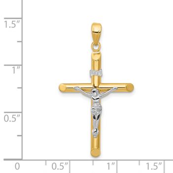 Medium 14K Two-Tone Gold INRI Polished Tube Crucifix Pendant 3