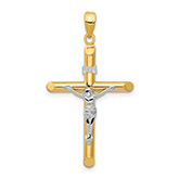 Medium 14K Two-Tone Gold INRI Polished Tube Crucifix Pendant