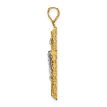 Medium Textured INRI Crucifix Tube Pendant in 14K Two-Tone Gold 2