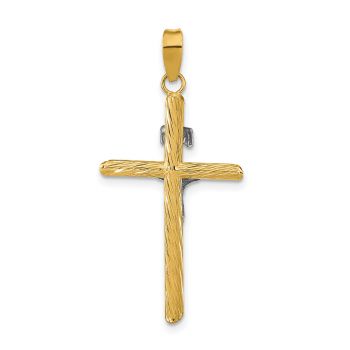 Medium Textured INRI Crucifix Tube Pendant in 14K Two-Tone Gold 3