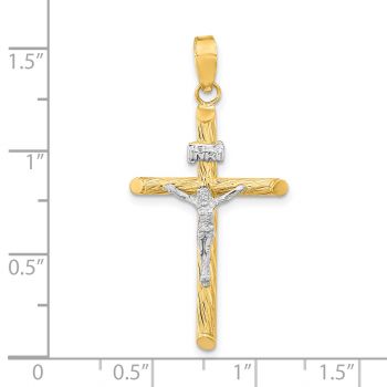 Medium Textured INRI Crucifix Tube Pendant in 14K Two-Tone Gold 4