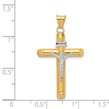 Medium 14K Two-Tone Gold Thick INRI Tube Crucifix Pendant 3