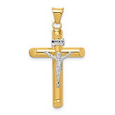 Medium 14K Two-Tone Gold Thick INRI Tube Crucifix Pendant