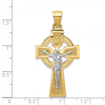 Men's Celtic Crucifix Necklace, 14K Two-Tone Gold 3