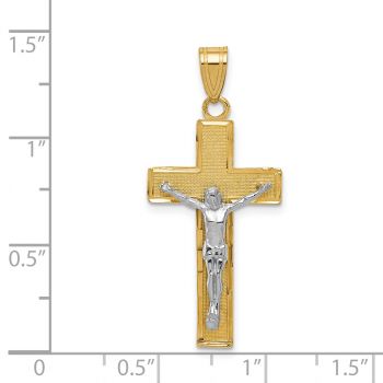 Men's 14K Two-Tone Gold Diamond-Cut Textured Crucifix Pendant 3