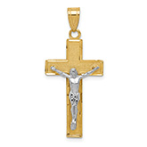 Men's 14K Two-Tone Gold Diamond-Cut Textured Crucifix Pendant