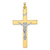 14K Two-Tone Solid Gold INRI Crucifix Pendant for Men