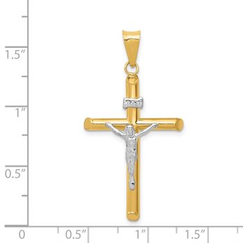 14K Two-Tone Gold INRI Plain Tube Crucifix Pendant for Men 3