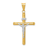 14K Two-Tone Gold INRI Plain Tube Crucifix Pendant for Men