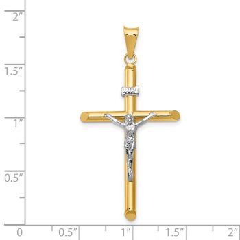 Men's INRI Polished Tube Crucifix Pendant in 14K Two-Tone Gold 3