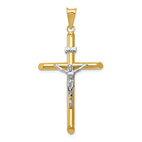 Men's INRI Polished Tube Crucifix Pendant in 14K Two-Tone Gold
