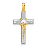Men's Modern Crucifix Pendant in 14K Two-Tone Gold