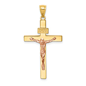 Men's Plain 14K Two-Tone Gold INRI Crucifix Pendant