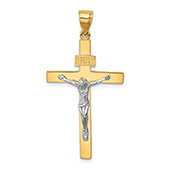 Men's Plain INRI Crucifix Pendant in 14K Two-Tone Gold