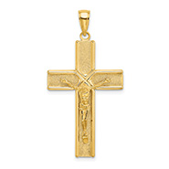 14K Gold Satin Crucifix Pendant for Men