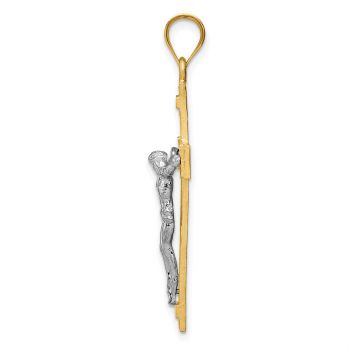 Men's 14K Two-Tone Gold Textured Latin Crucifix Pendant 2
