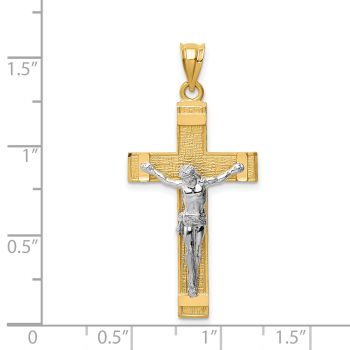Men's 14K Two-Tone Gold Textured Latin Crucifix Pendant 3