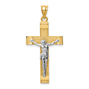 Men's 14K Two-Tone Gold Textured Latin Crucifix Pendant