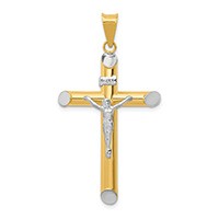 Men's INRI Thick Tube Crucifix Pendant in 14K Two-Tone Gold