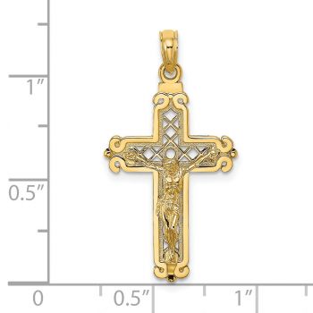 Open Crosshatch Crucifix Pendant in 14K Gold 3