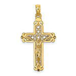 Open Crosshatch Crucifix Pendant in 14K Gold