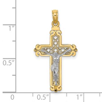 14K Two-Tone Gold Open Crosshatch Crucifix Pendant 2