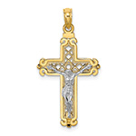 14K Two-Tone Gold Open Crosshatch Crucifix Pendant