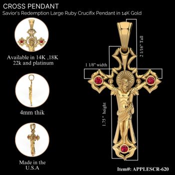 Savior's Redemption Large Ruby Crucifix Pendant in 14K Gold 5