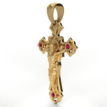 Savior's Redemption Large Ruby Crucifix Pendant in 14K Gold 2