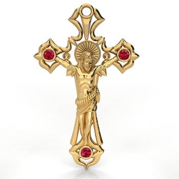 Savior's Redemption Large Ruby Crucifix Pendant in 14K Gold 4