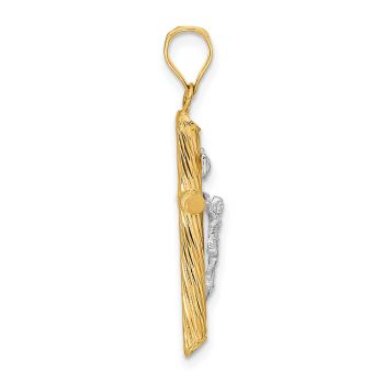 Small 14K Two-Tone Gold Textured INRI Crucifix Tube Pendant 2