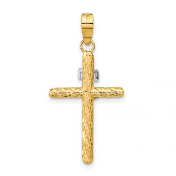 Small 14K Two-Tone Gold Textured INRI Crucifix Tube Pendant 3