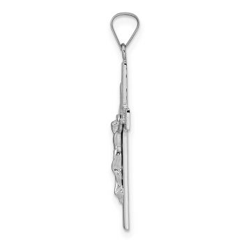 14K White Gold Striped Crucifix Pendant 2